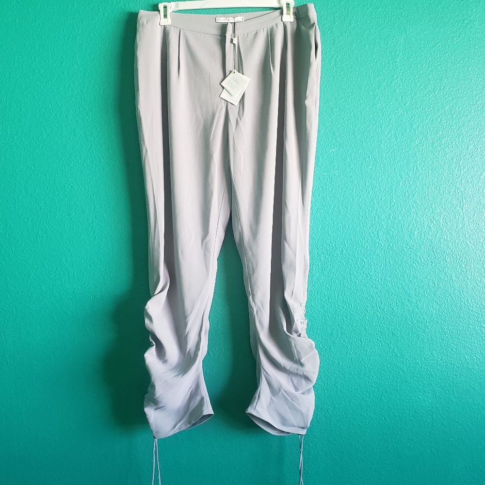 NWT XL By Egreis grey slacks w ruched ankle